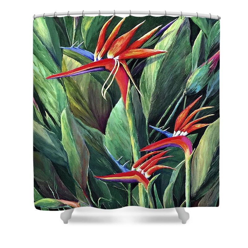 Plants Shower Curtain featuring the painting Birds Of Paradise by Jane Ricker