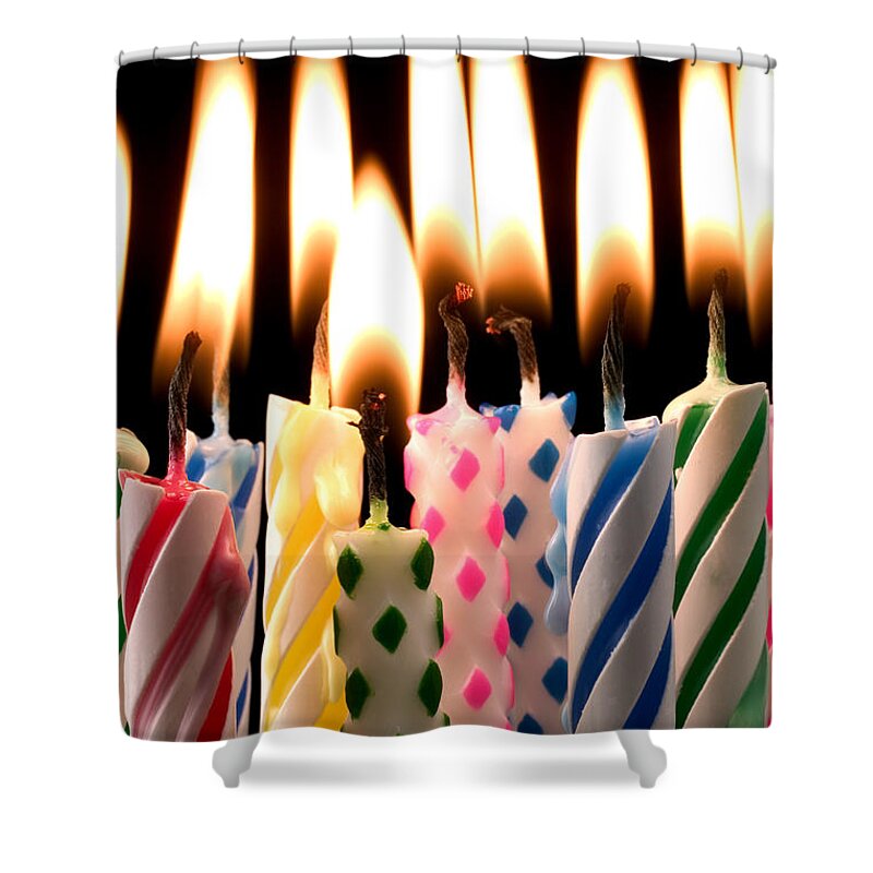 Flame Shower Curtain featuring the photograph Birthday candles by Garry Gay