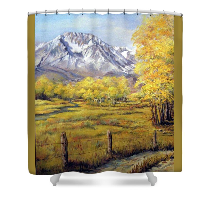 Nature Shower Curtain featuring the painting Bishop in the Fall by Donna Tucker