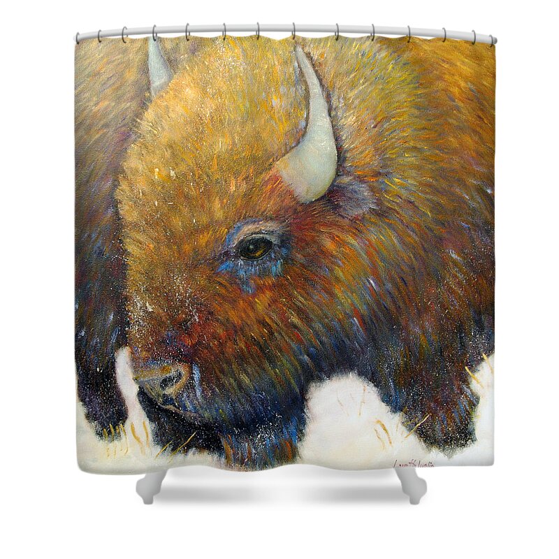 Bison Shower Curtain featuring the painting Bison for T-Shirts and Accessories by Loretta Luglio