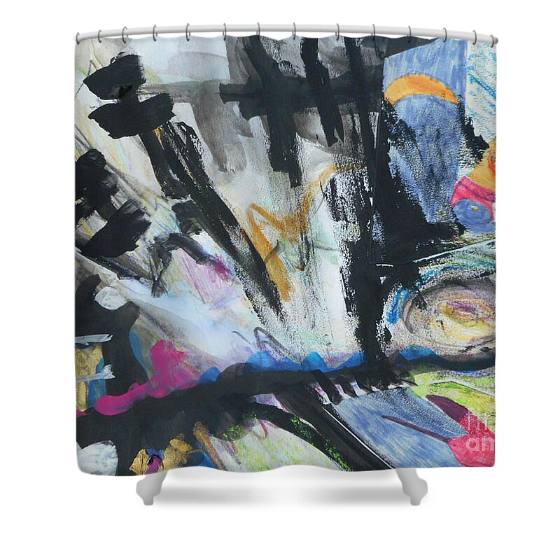 Katerina Stamatelos Art Shower Curtain featuring the painting Black Abstract by Katerina Stamatelos