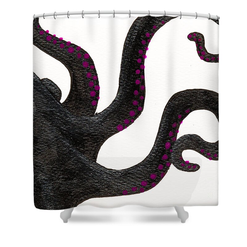 Octopus Shower Curtain featuring the painting Black and purple octopus by Stefanie Forck