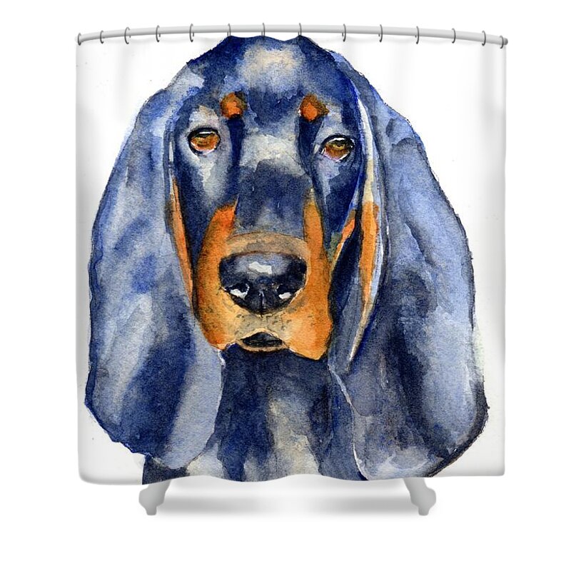 Dog Shower Curtain featuring the painting Black and Tan Coonhound Dog by Carlin Blahnik CarlinArtWatercolor