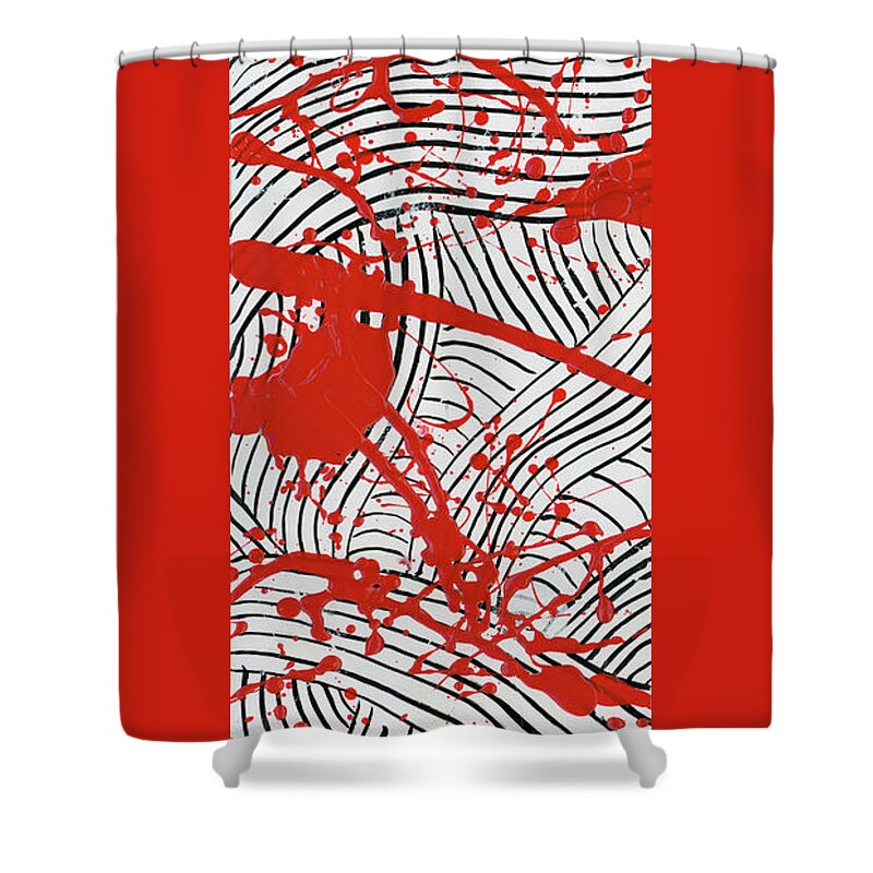 Black And White Shower Curtain featuring the painting Black and White and Red All Over 2 by Diane Thornton