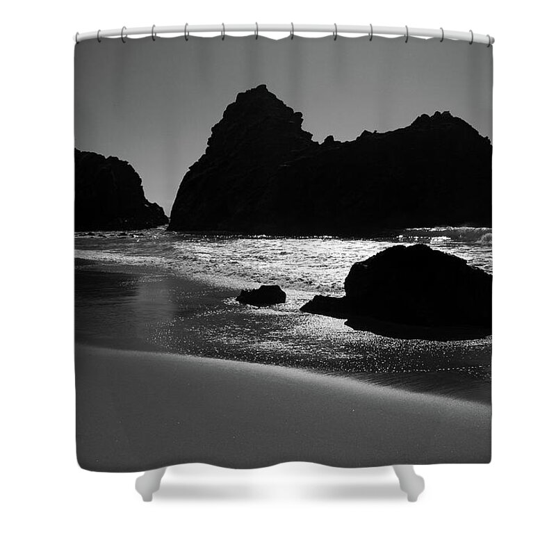 Big Sur Shower Curtain featuring the photograph Black and white Big Sur landscape by Pierre Leclerc Photography