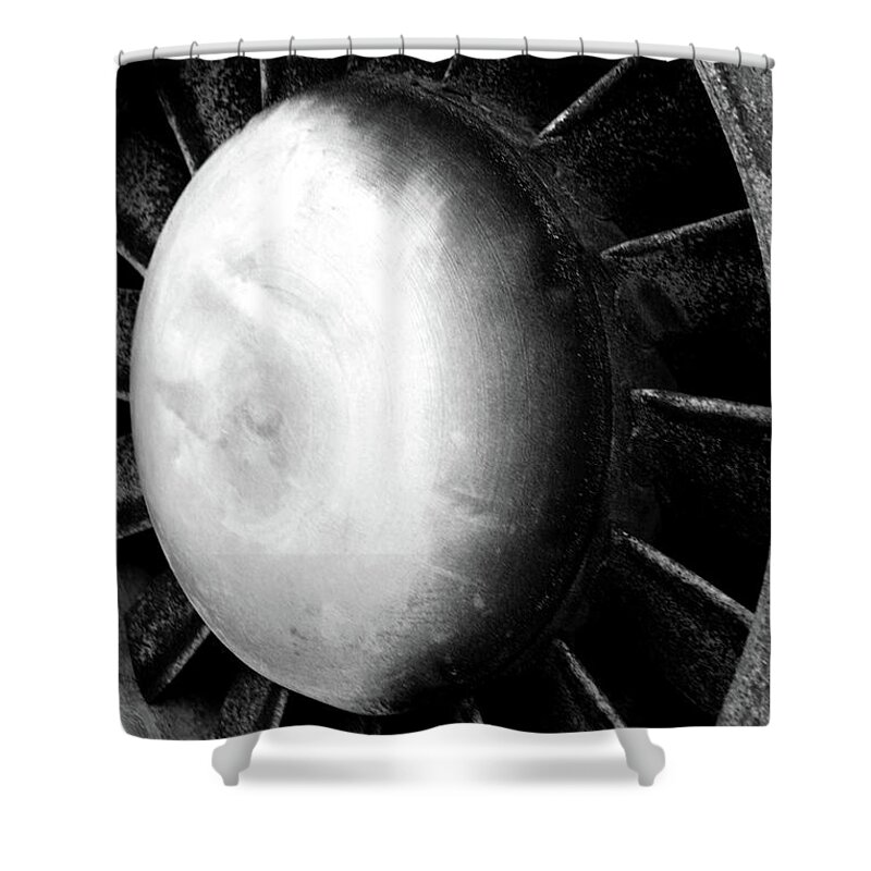 Black And White Shower Curtain featuring the photograph Black and White Burnt Out Fan 2228 BW_2 by Steven Ward