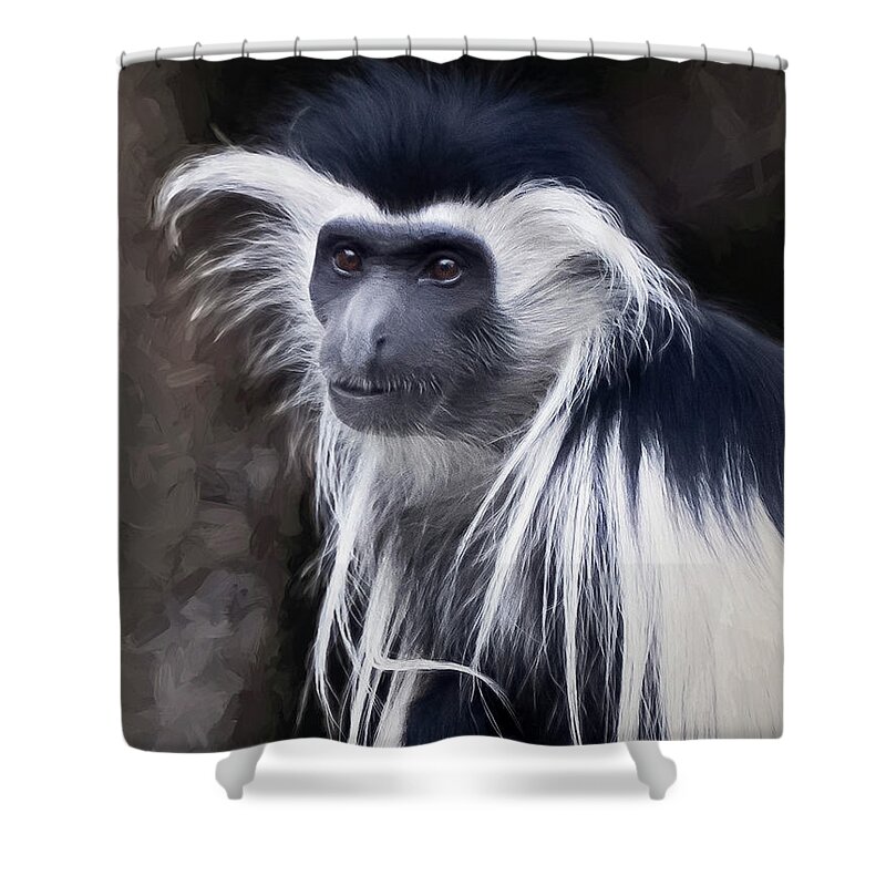 Colobus Angolensis Shower Curtain featuring the photograph Black and white colobus monkey by Penny Lisowski