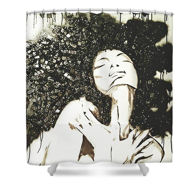 Feminine Euphoria And Expression Big Hair Shower Curtain featuring the painting Black and White Euphoria by Femme Blaicasso