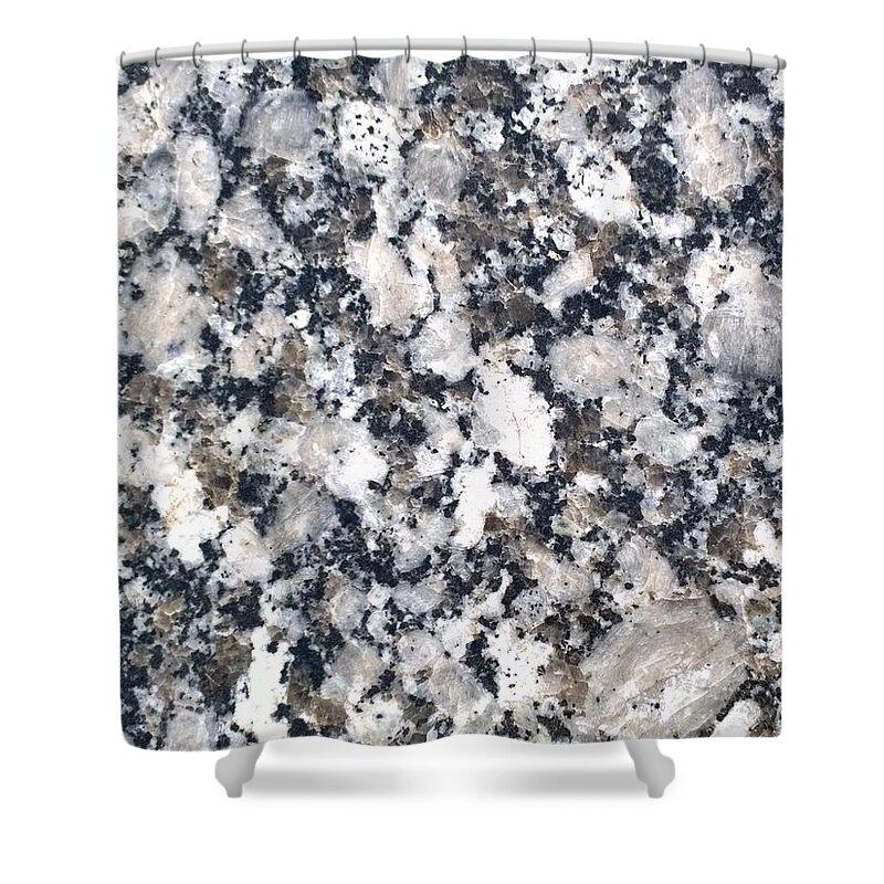 Black Shower Curtain featuring the photograph Black and White Polished Granite Abstract by Delynn Addams