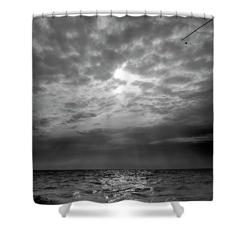 Maritime Shower Curtain featuring the photograph Black And White Outrigger by Skip Willits