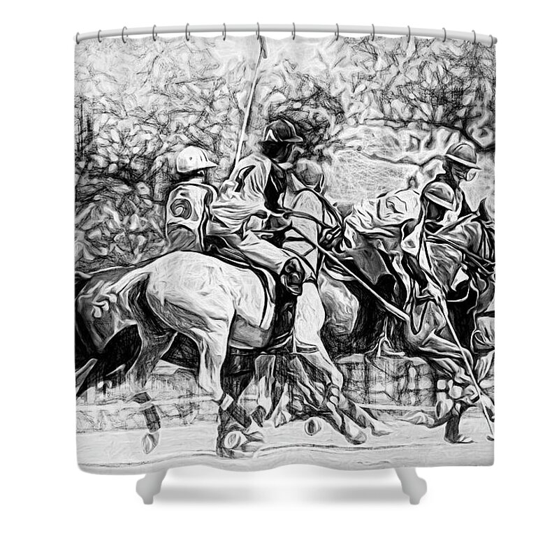 Alicegipsonphotographs Shower Curtain featuring the photograph Black And White Polo Hustle by Alice Gipson