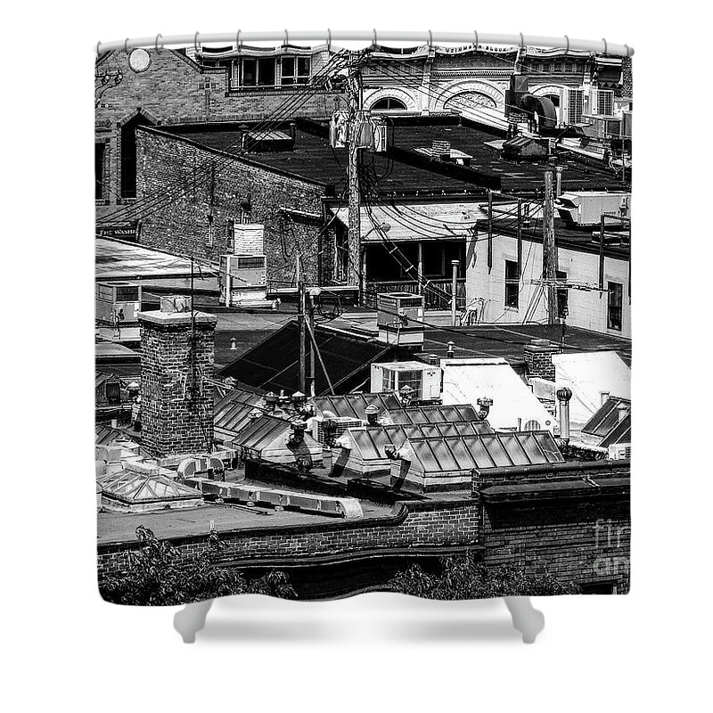 Photography Shower Curtain featuring the photograph Black And White Rooftops by Phil Perkins
