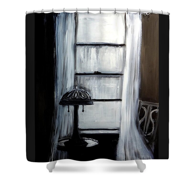 Black And White Shower Curtain featuring the painting Black and White Room Scene by Katy Hawk