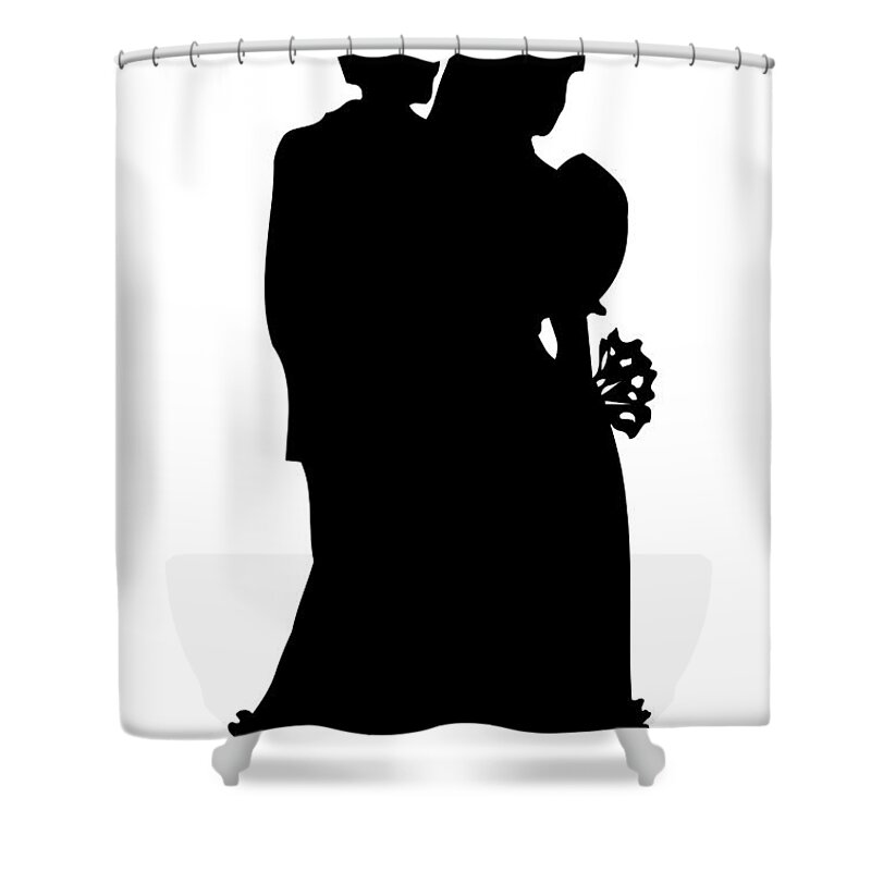 Black And White Silhouette Of A Bride And Groom Shower Curtain featuring the digital art Black and White Silhouette of a Bride and Groom by Rose Santuci-Sofranko