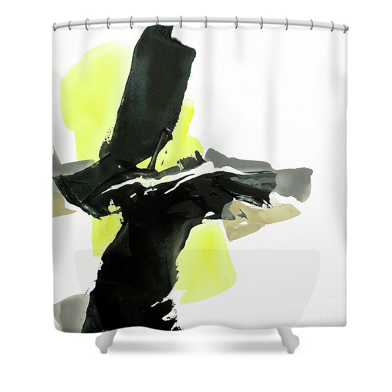 Original Watercolors Shower Curtain featuring the painting Black and Yellow 4 by Chris Paschke