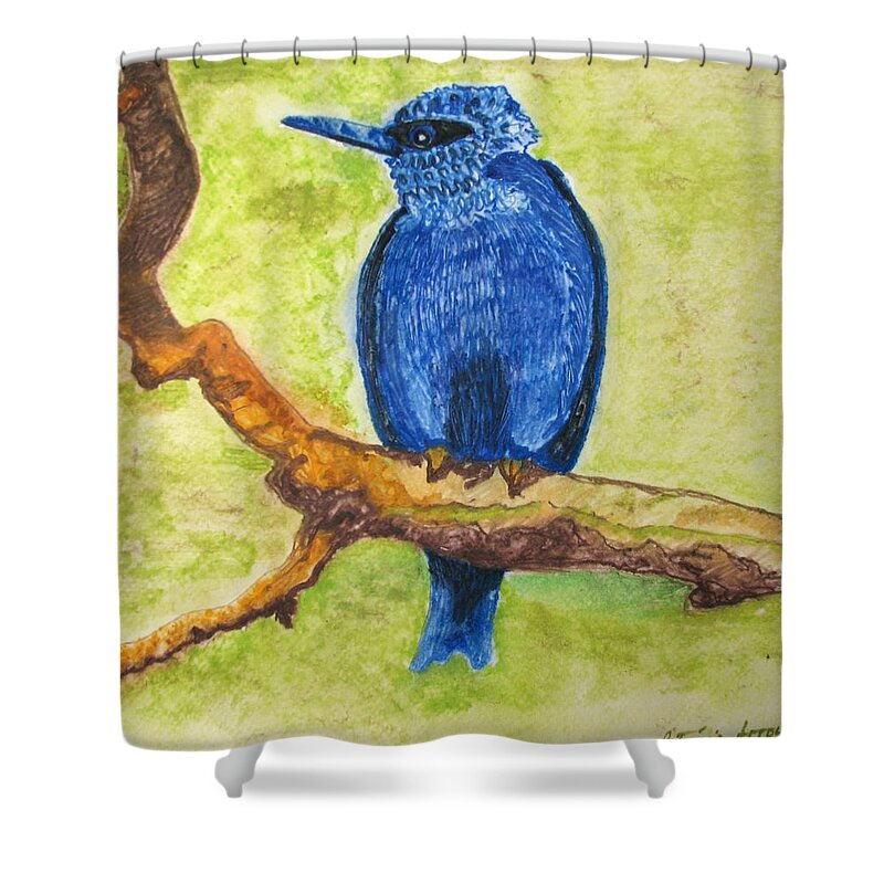 Birds Shower Curtain featuring the painting Black as Blue Bird by Patricia Arroyo