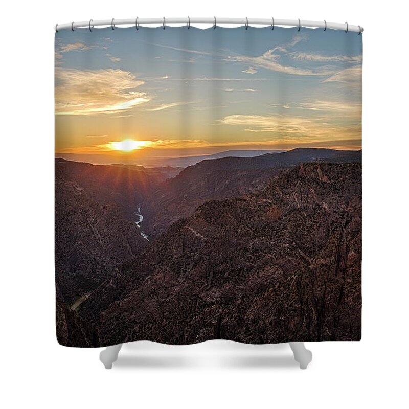 Black Canyon Shower Curtain featuring the photograph Black Canyon Sunburst by Denise Bush
