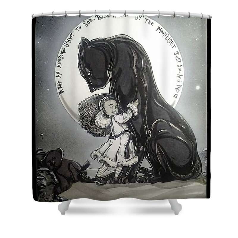 Panther Shower Curtain featuring the mixed media Black Cat by the Moonlight by Demitrius Motion Bullock