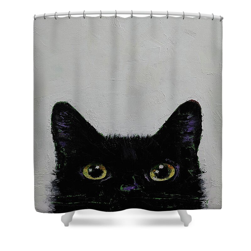 Art Shower Curtain featuring the painting Black Cat by Michael Creese