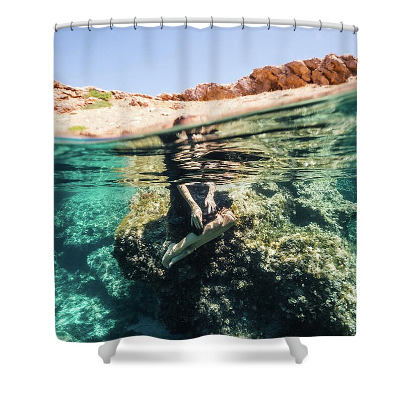 Swim Shower Curtain featuring the photograph Black Dress III by Gemma Silvestre
