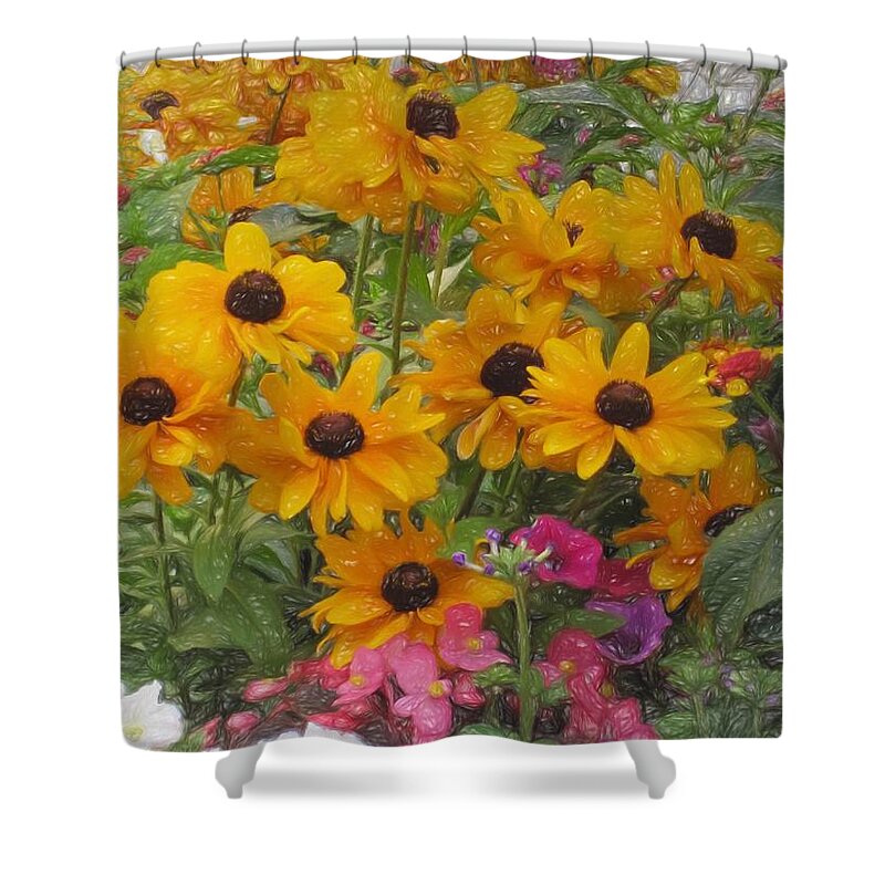 Flowers Shower Curtain featuring the painting Black-eyed Susans in the Garden by Renette Coachman