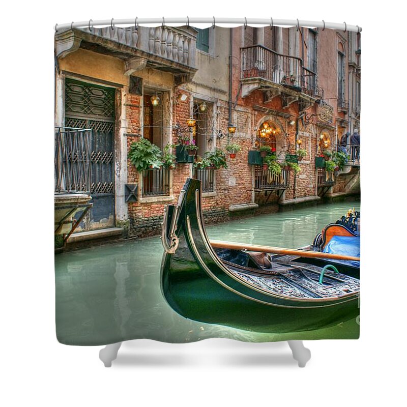Venice Shower Curtain featuring the photograph Black Gondola by David Birchall