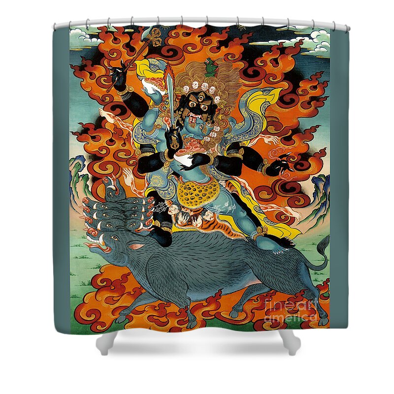 Thangka Shower Curtain featuring the painting Black Hayagriva by Sergey Noskov