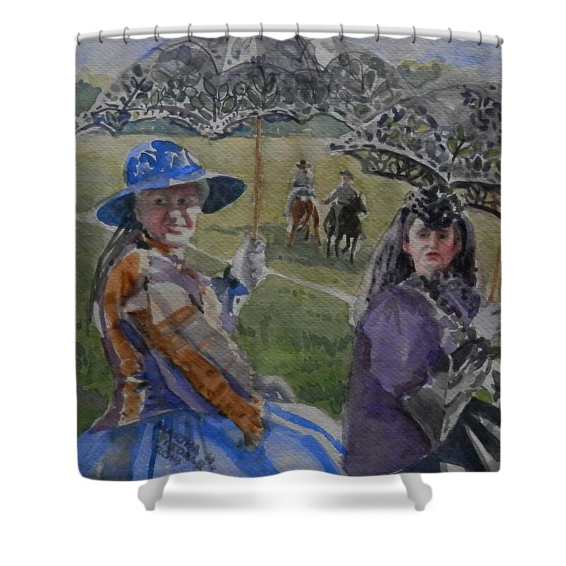 Civil War Shower Curtain featuring the painting Black Lace Parasols Nash Farm by Martha Tisdale