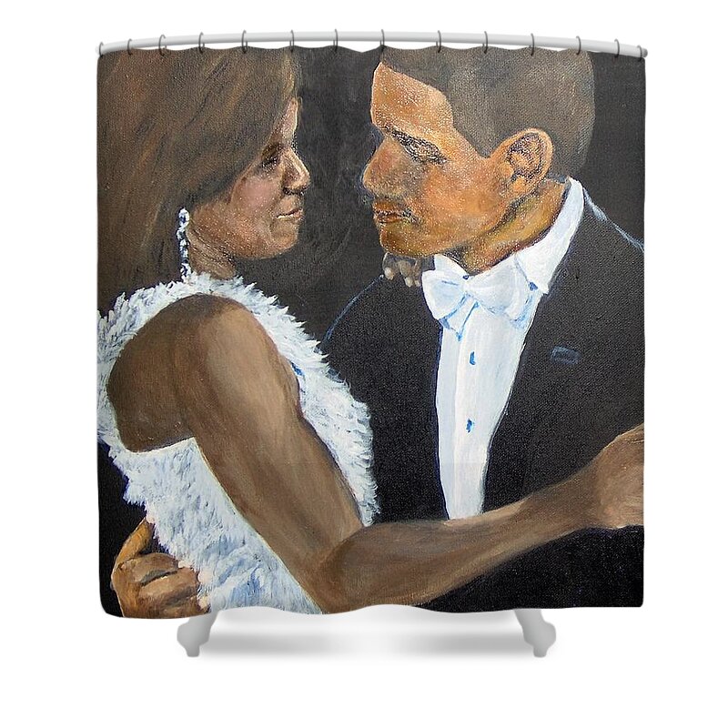 Barack Obama Shower Curtain featuring the painting Black Love is Black Power by Saundra Johnson