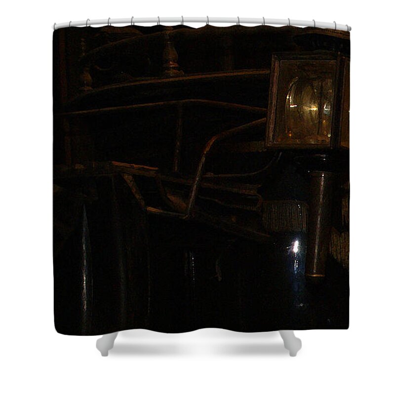 Hearse Shower Curtain featuring the photograph Black Mariah Waits by Linda Shafer