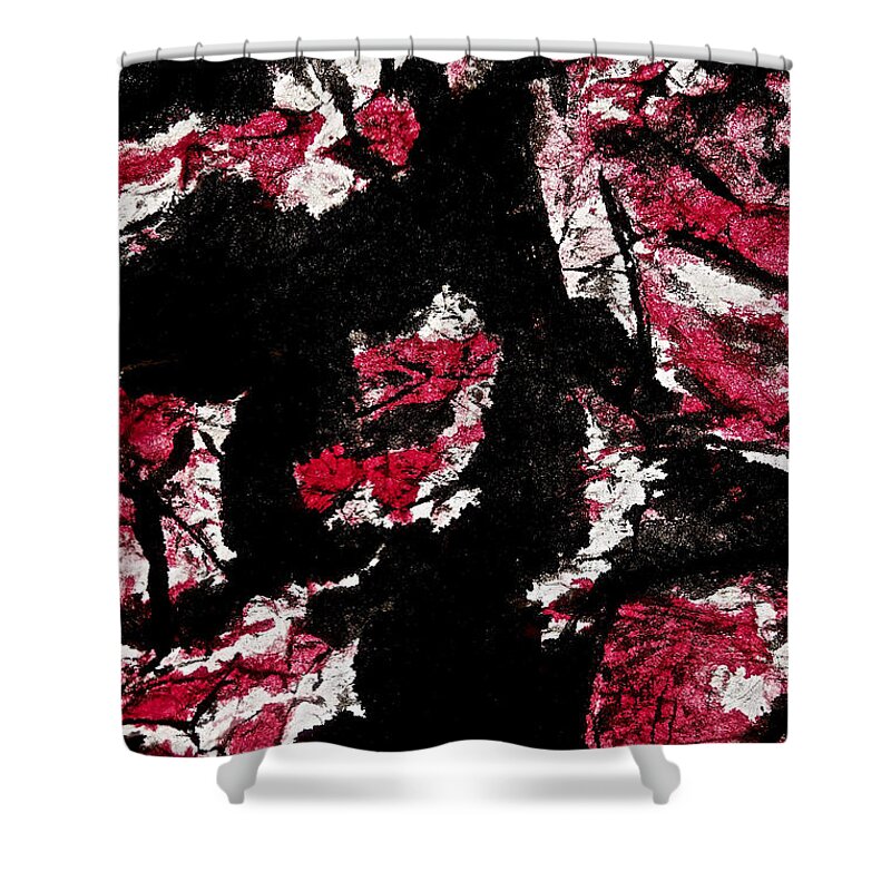 Black Ink Shower Curtain featuring the painting Black on Red by Joan Reese