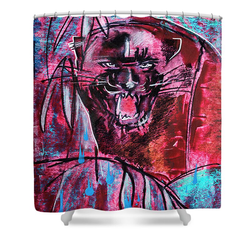 Panter Shower Curtain featuring the drawing Black panther, original painting by Ariadna De Raadt