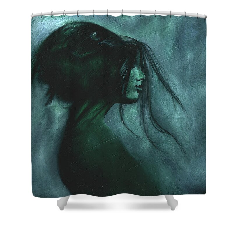 Raven Shower Curtain featuring the painting Black Raven by Ragen Mendenhall