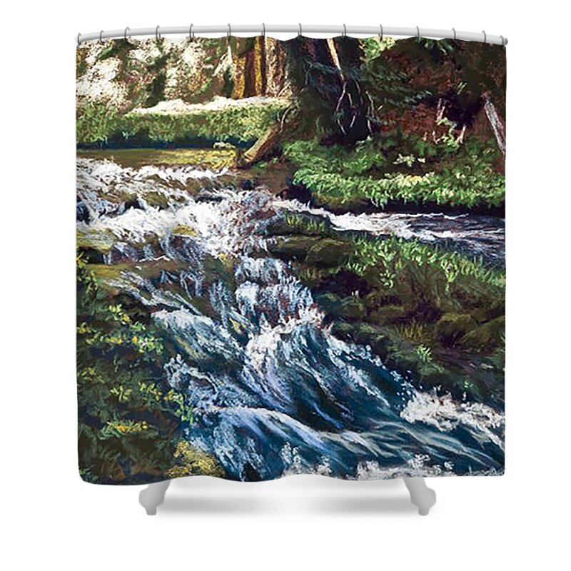 Black River Falls Shower Curtain featuring the pastel Black River Falls Michigan by Gerry Delongchamp