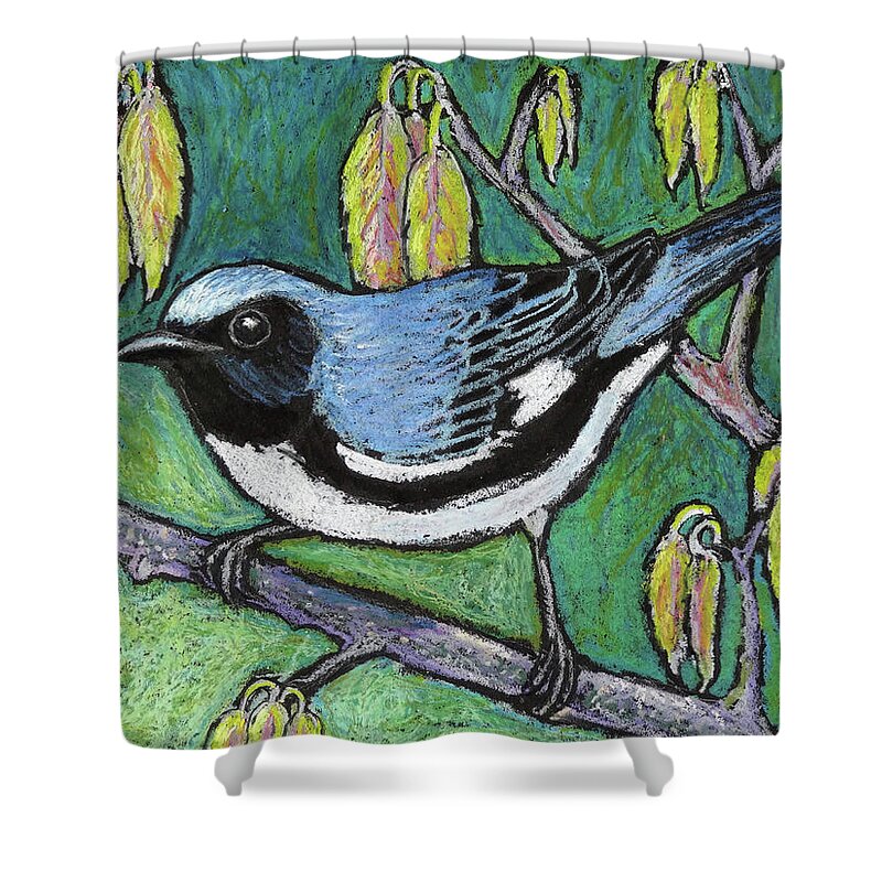 Warbler Shower Curtain featuring the painting Black Throated Blue Warbler by Ande Hall