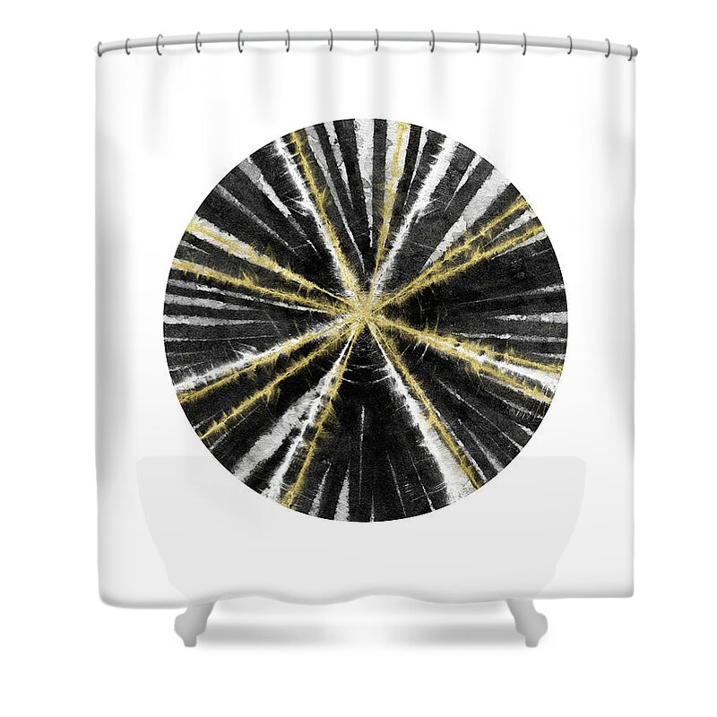 Round Shower Curtain featuring the painting Black, White and Gold Ball- Art by Linda Woods by Linda Woods