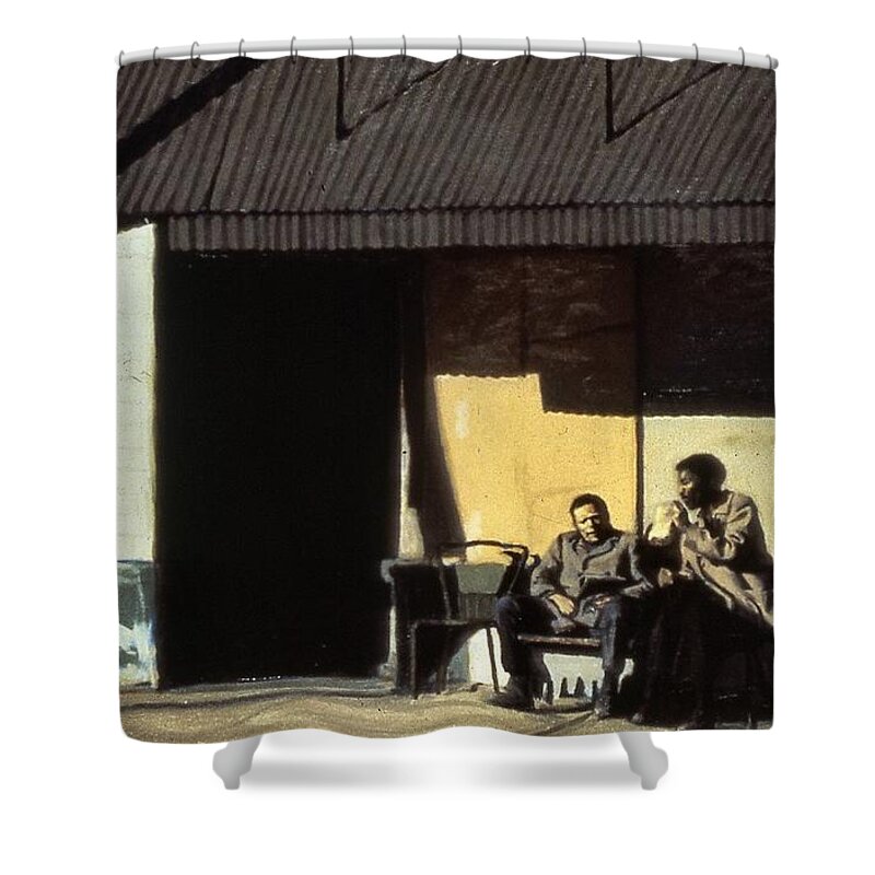 A Trip In The Inner City Series Shower Curtain featuring the painting Blacks and Blues by David Buttram