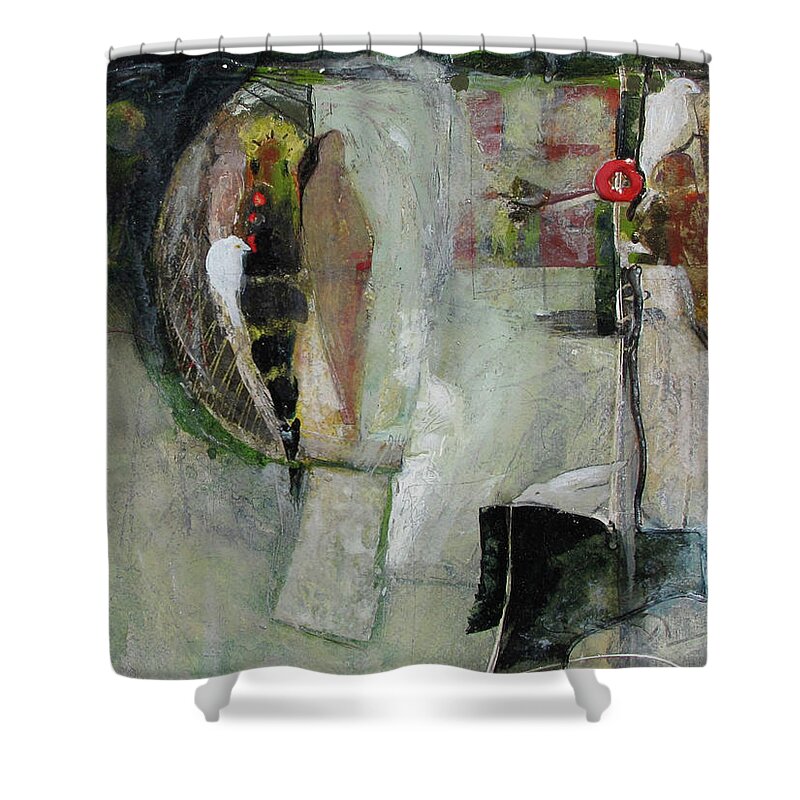 Birds Shower Curtain featuring the painting Blanco Birds by Carole Johnson