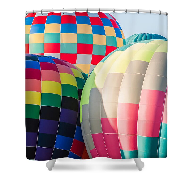 Hot Air Balloons Shower Curtain featuring the photograph Blast Of Color by Charles McCleanon