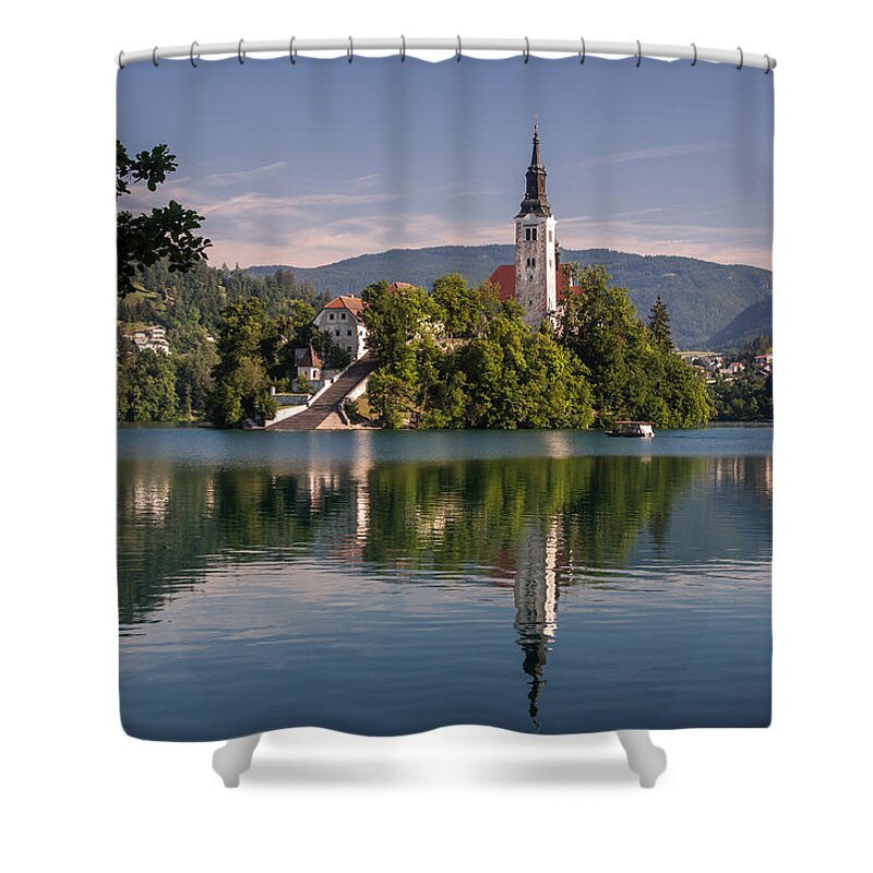 Lake Shower Curtain featuring the photograph Bled by Davorin Mance