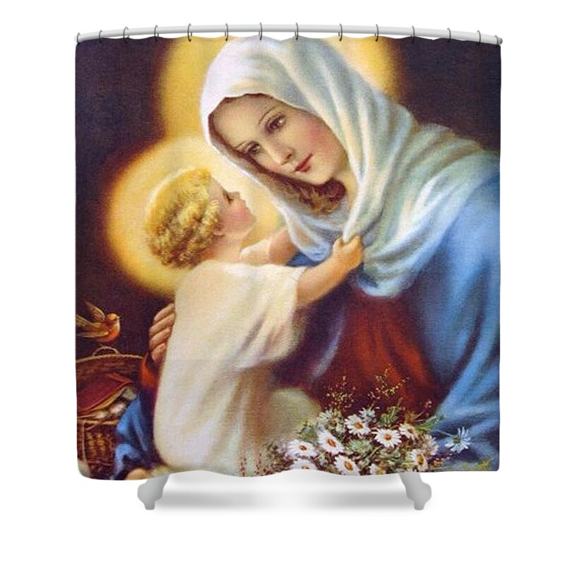 Mary Shower Curtain featuring the painting Blessed Virgin and Child by Artist Unknown
