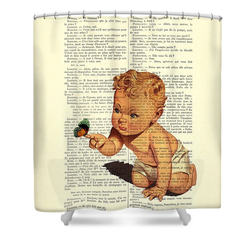 Baby Portrait Shower Curtain featuring the digital art Baby Boy With Butterfly Nursery Art by Madame Memento
