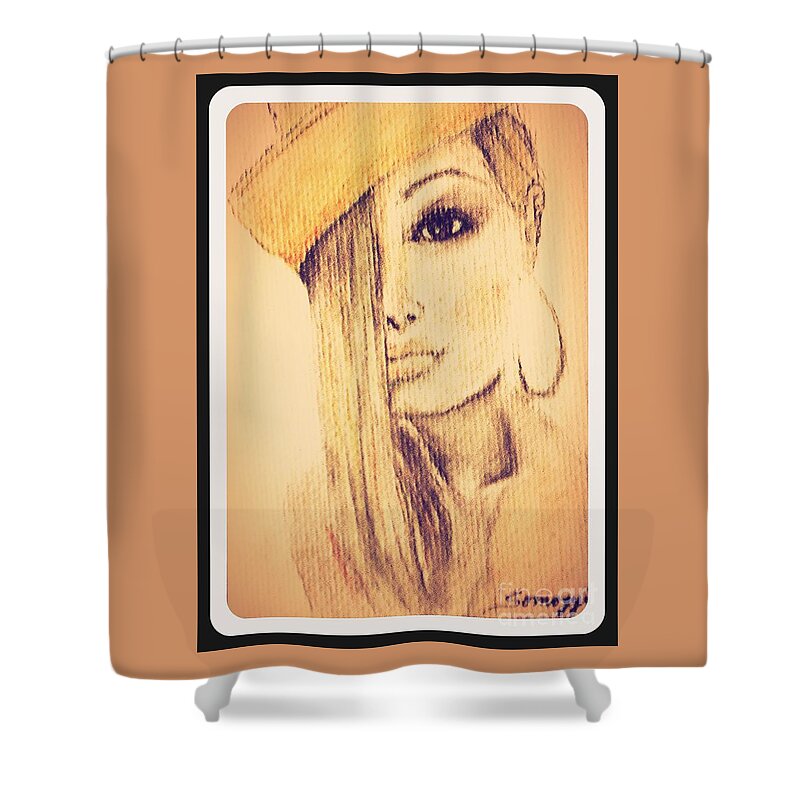 Blond Shower Curtain featuring the digital art Blonde Hair, Yellow Hat -- Amber by Jayne Somogy