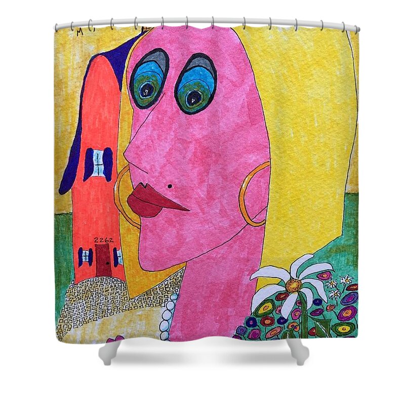  Shower Curtain featuring the painting Blonde w/pearl necklace by Lew Hagood