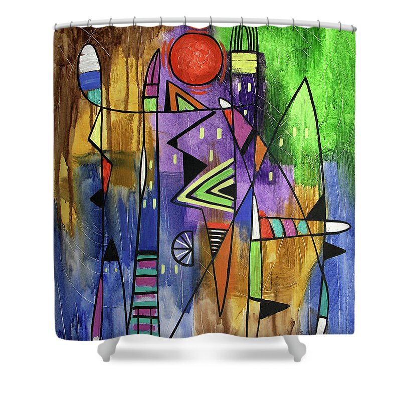 Abstract Shower Curtain featuring the painting Blood Moon Acts 2-20 by Anthony Falbo