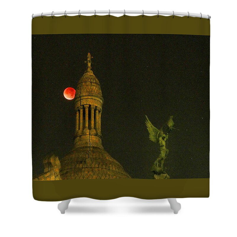 Eclipse Shower Curtain featuring the photograph Blood Moon Eclipse at Sacre Coeur Paris 2015 by Sally Ross