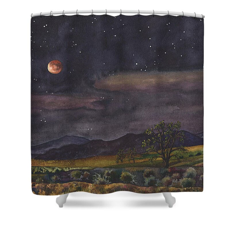 Blood Moon Painting Shower Curtain featuring the painting Blood Moon Over Boulder by Anne Gifford