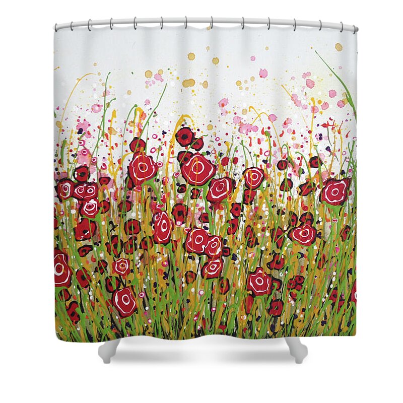 T. Fry-green Shower Curtain featuring the painting Bloom Yourself Happy by Teresa Fry