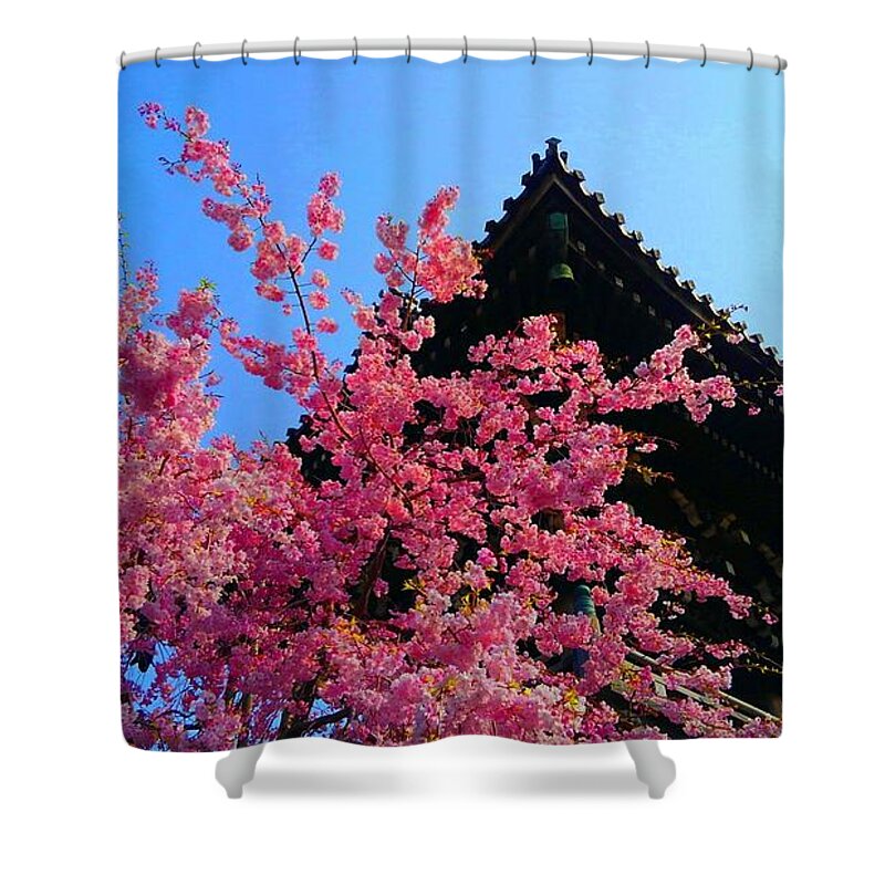 Cherry Blossom Shower Curtain featuring the digital art Blooming by Kumiko Izumi