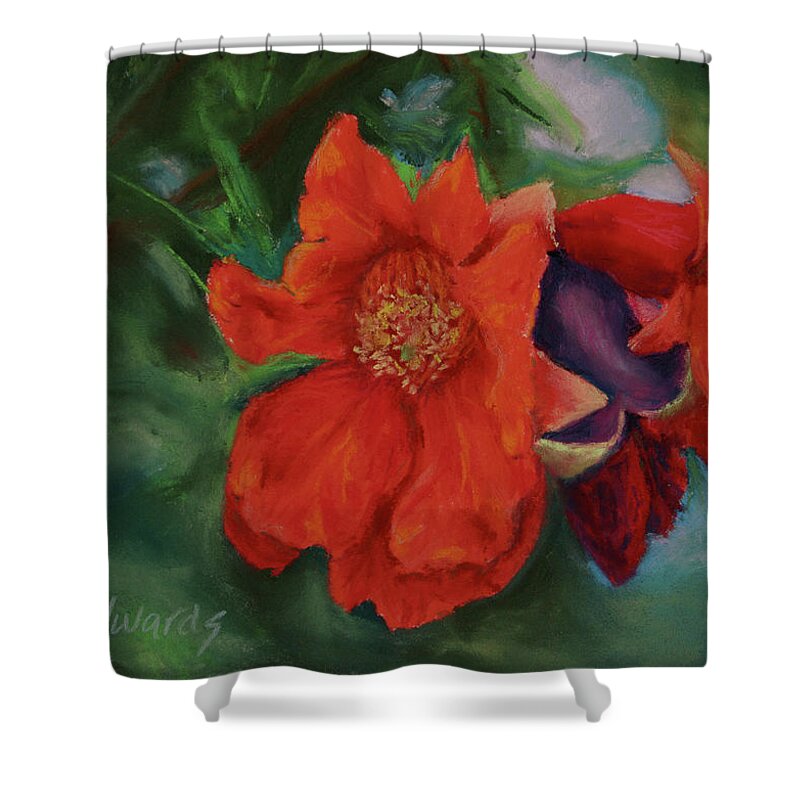 Poms Shower Curtain featuring the painting Blooming Poms by Marna Edwards Flavell